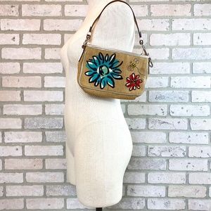 Coach Bumble Bee Mini Demi Straw Motif Floral Bag